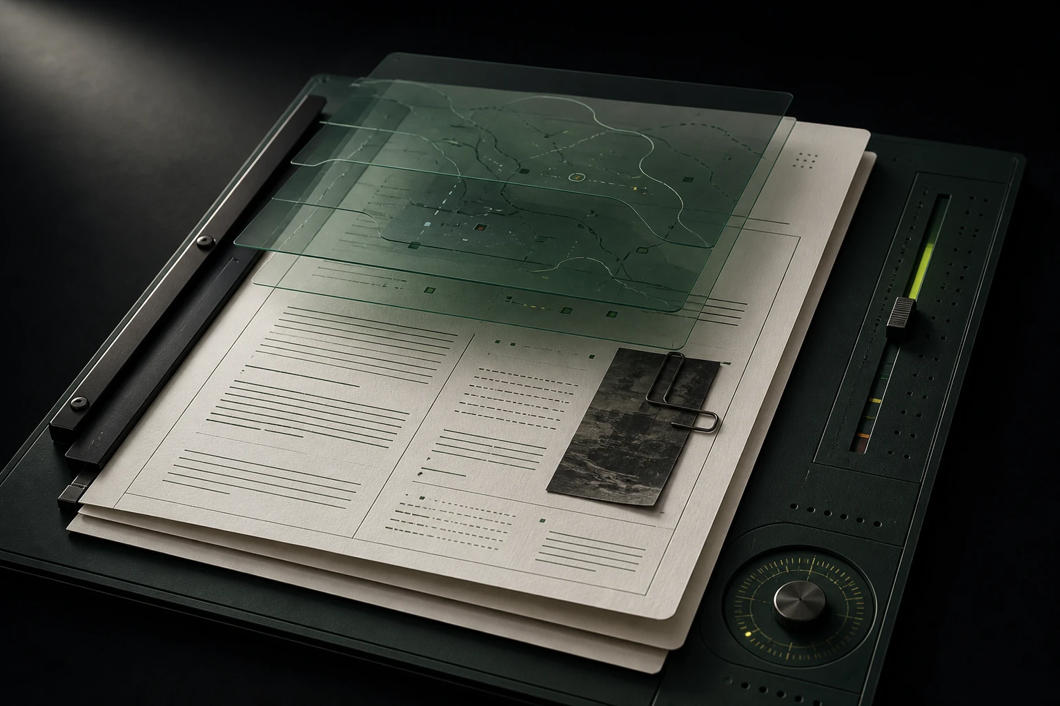 Expediente legaltech con capas cartográficas y un instrumento de medición